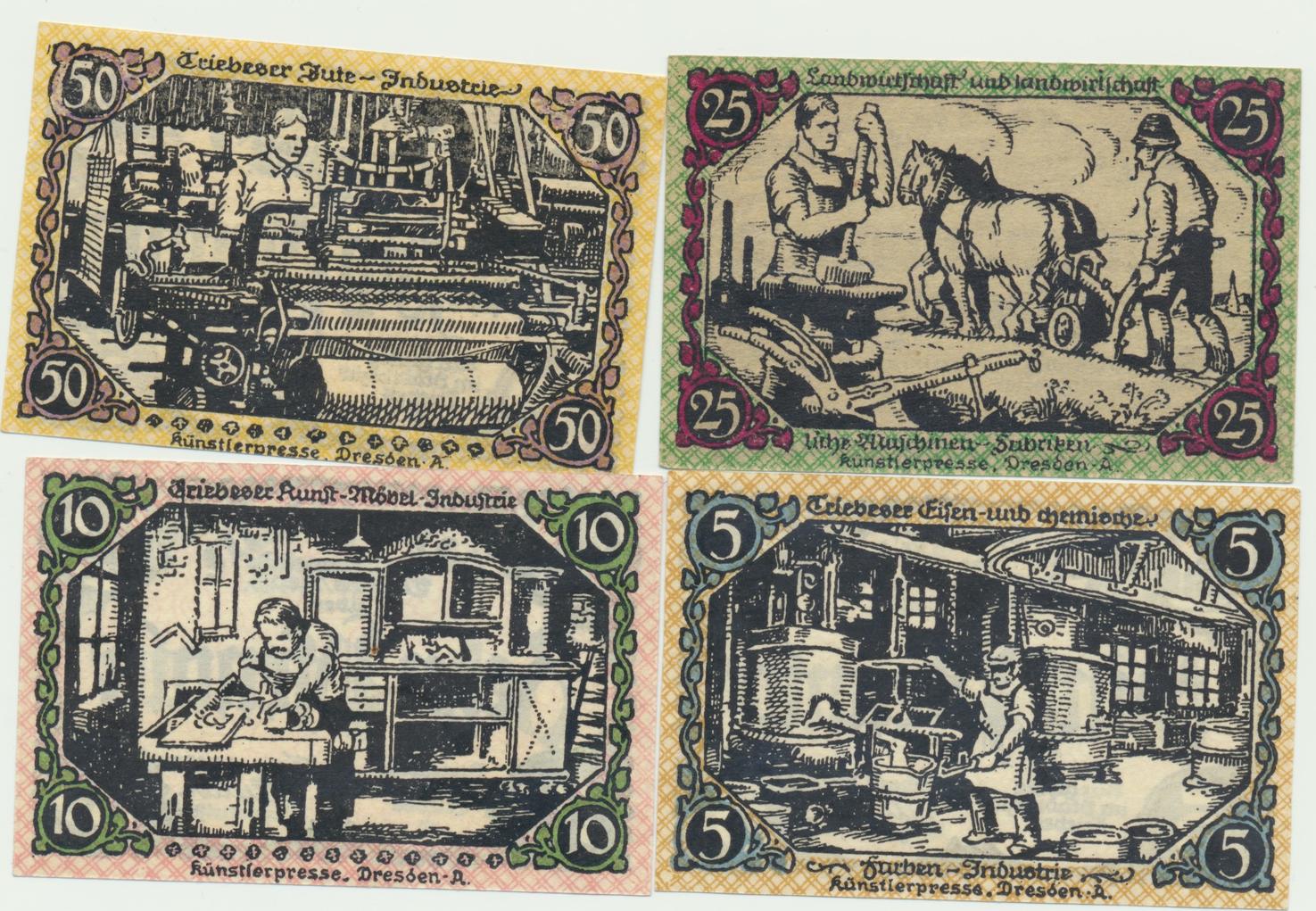 Triebes Reuss 1920 Notgeldscheine Der Stadt 5 10 25 50 Pfennig MA Shops