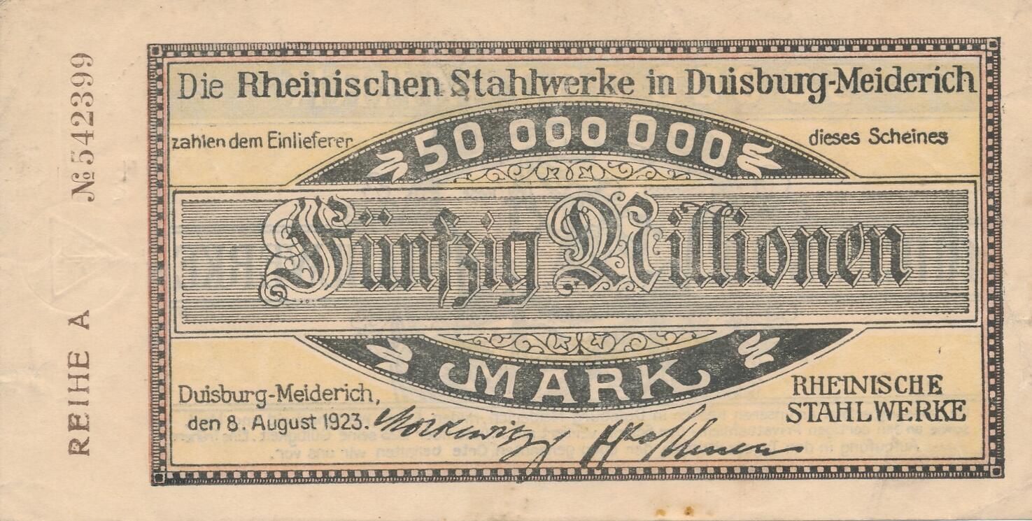 Deutschland Deutsches Reich 50 Millionen Mark 1923 Notgeldschein