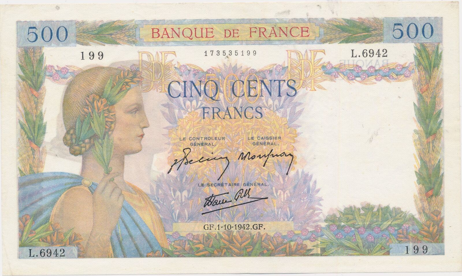 Frankreich Francs Banknote Geldschein Cinq Francs Banque