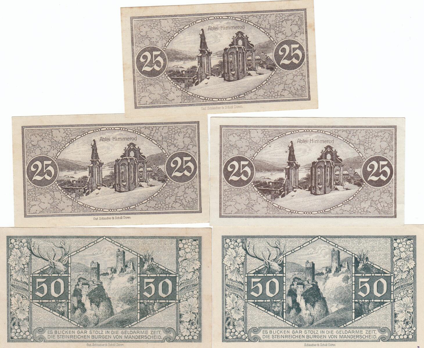 Deutschland Deutsches Reich 3x 25 Und 2 X 50 Pfennig 1919 Notgeldschein