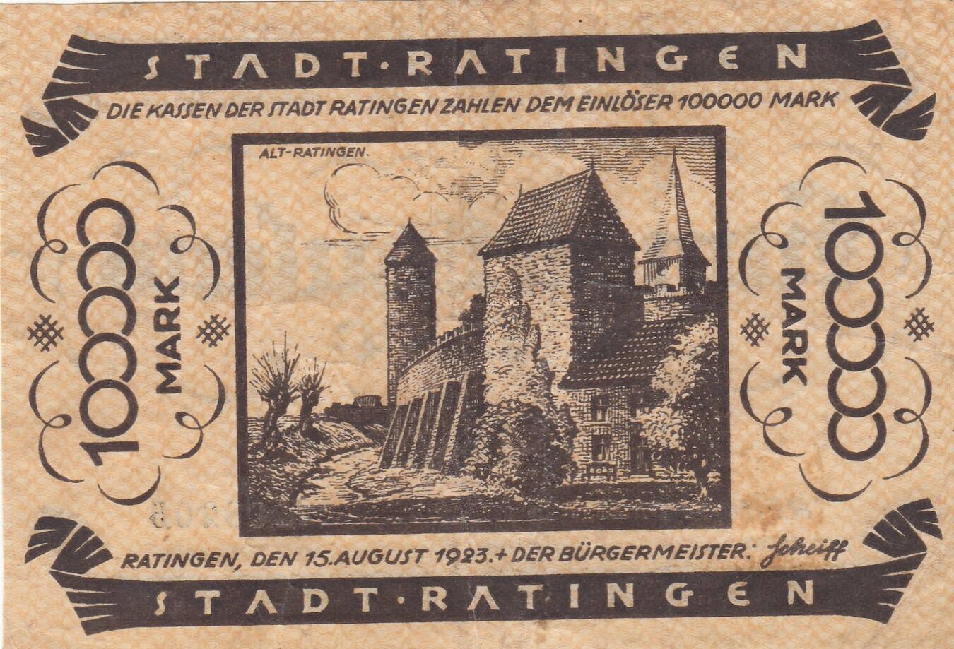 Deutschland Deutsches Reich 100 Tausend Mark 1923 Notgeldschein Notgeld