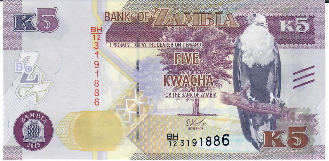 Sambia 5 Kwacha 2015 Banknote Geldschein Unc MA Shops