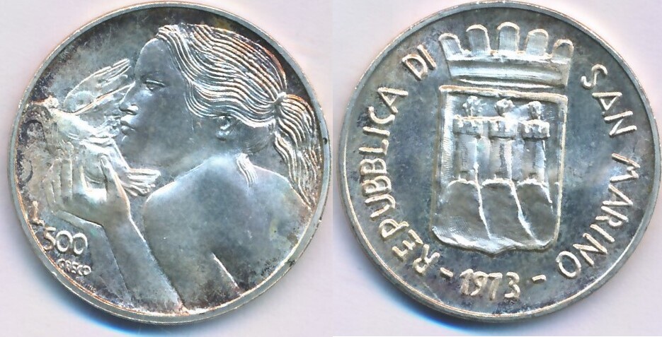 San Marino 500 Lire 1973 Silbermünze Münze bankfrisch unc patina MA