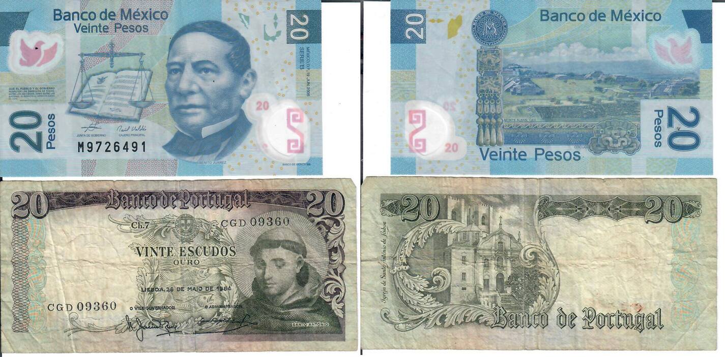 Portugal Und Mexiko Escudos Und Pesos Und Banknote