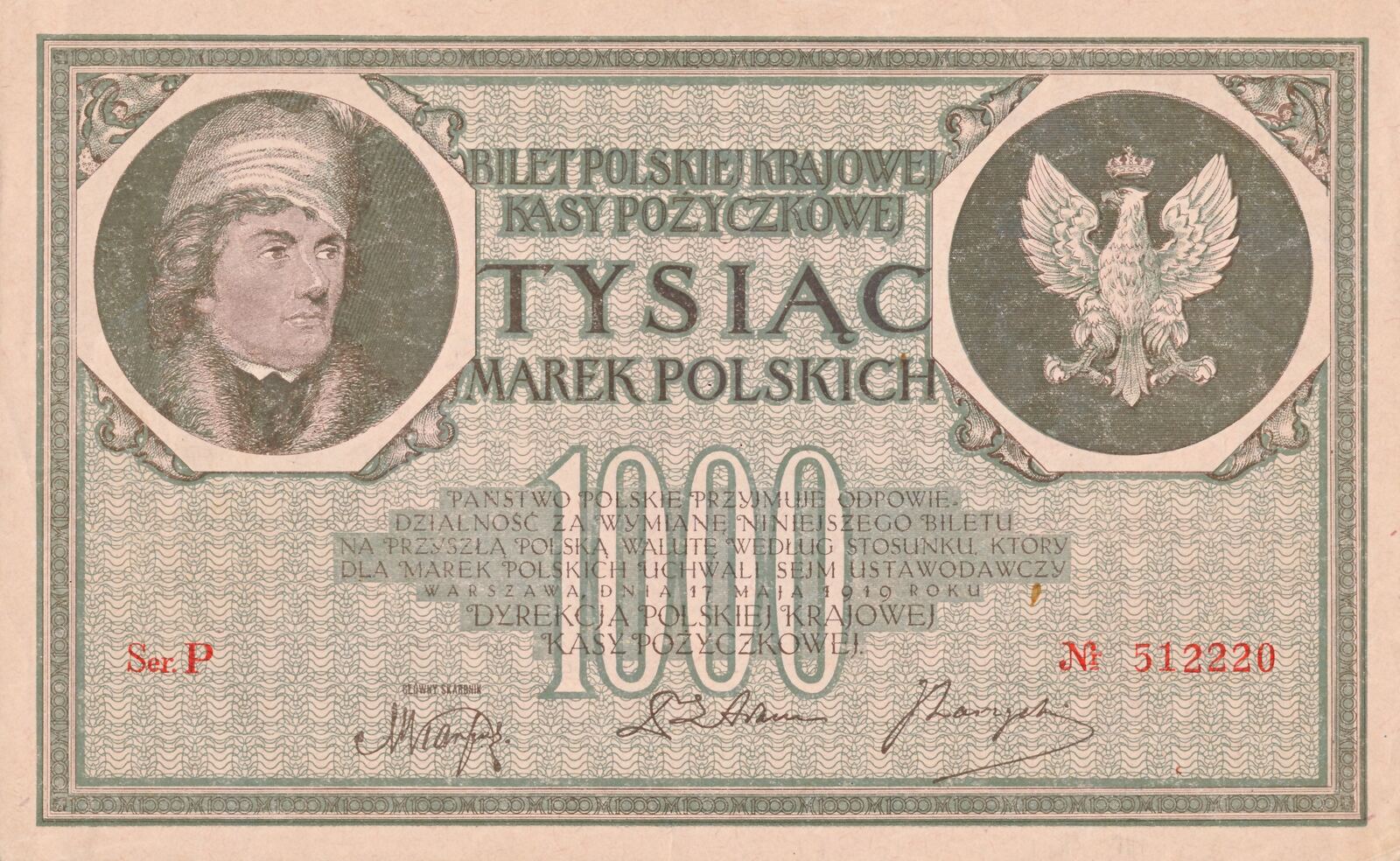 Polen 1000 Marek 1919 Tysiac Marek Polskich Serie P Nr Nr 512220 II