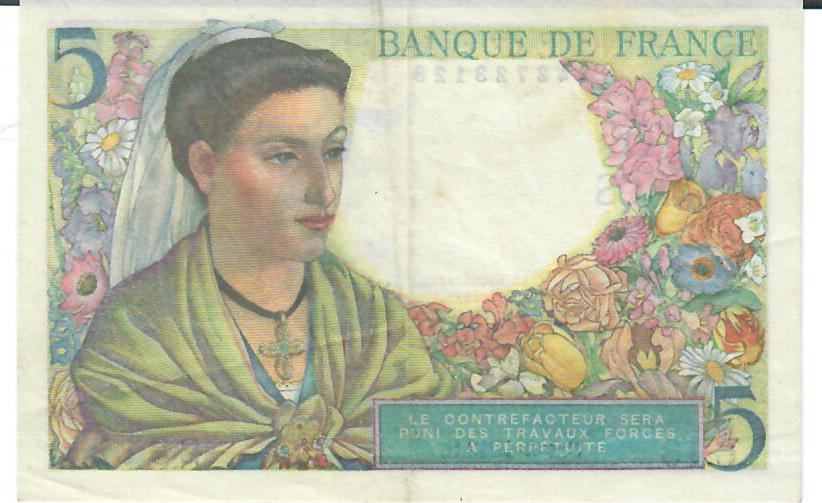 Frankreich 5 Francs 1943 Banknote Geldscheine III MA Shops