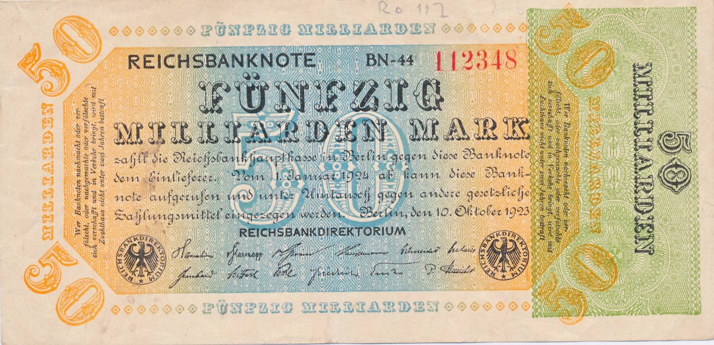 Deutschland Deutsches Reich 50 Milliarden Mark Reichsbanknote 10 10