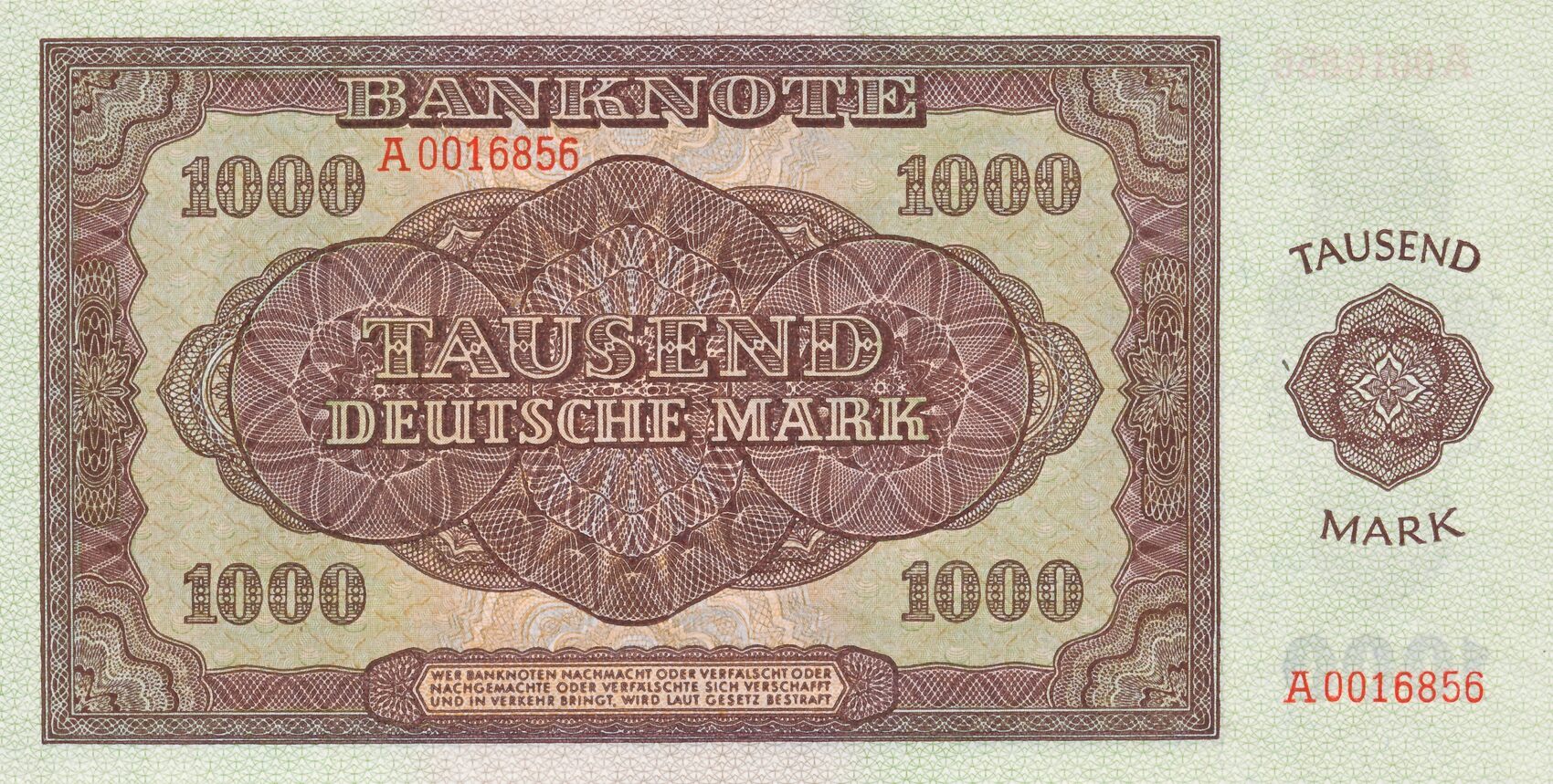 Deutschland DDR 1000 Mark 1948 Geldschein Banknote KN 7stellig Serie