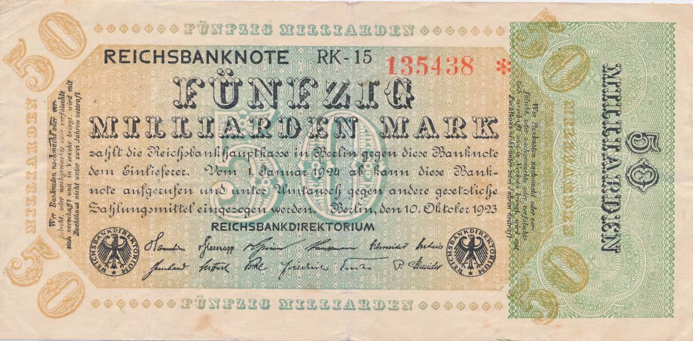 Deutschland Deutsches Reich 50 Milliarden Mark Reichsbanknote 1923