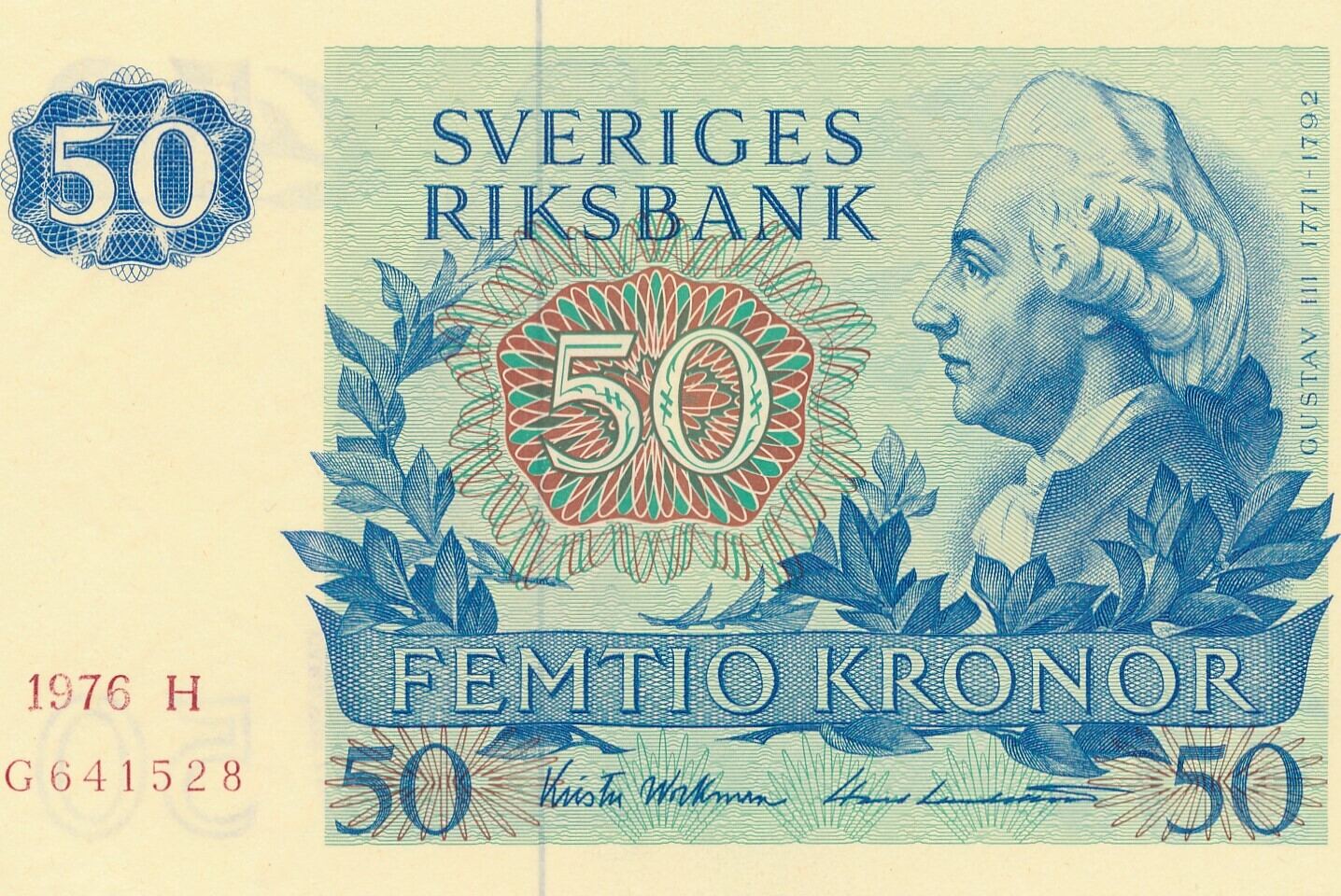 Schweden 50 Kroner Kronen 1976 Gustav III Unc MA Shops