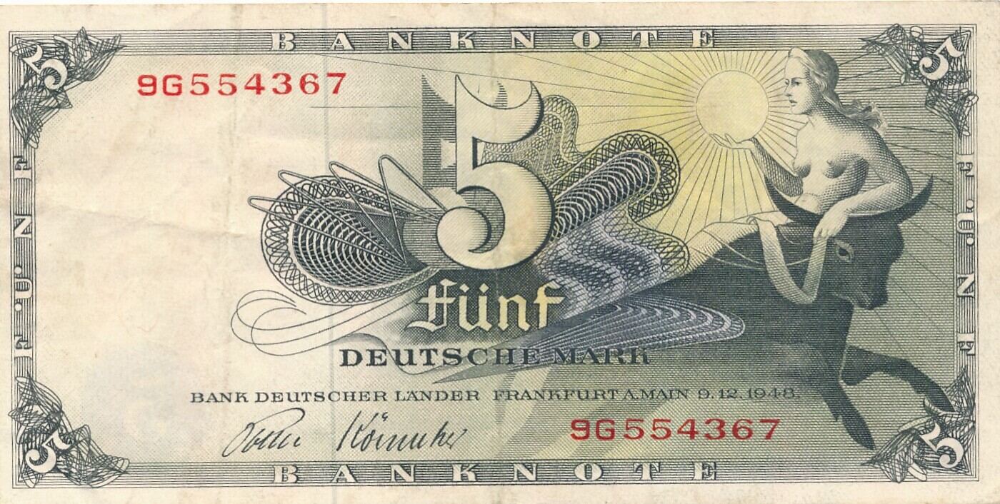 Deutschland BRD Bank Deutscher Länder 5 Deutsche Mark DM 1948 Banknote