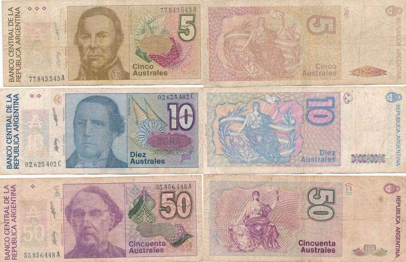 Argentinien 5 10 50 Australes O D 1985 1991 3x Banknoten Lot III