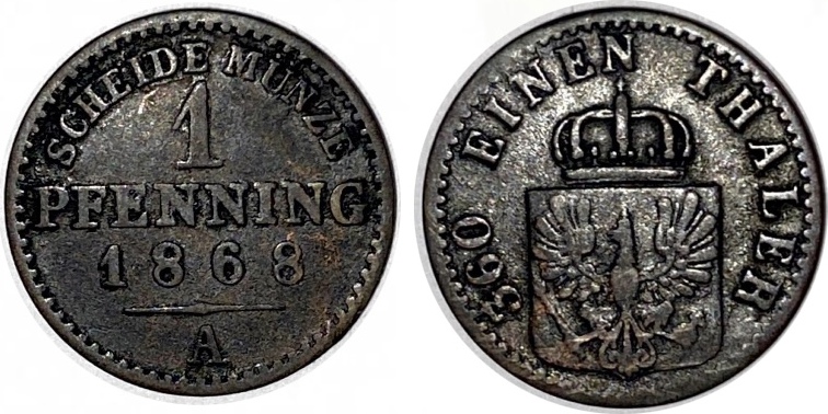 Altdeutschland Brandenburg Preußen 1 Pfennig 1868 A Wilhelm I ss MA