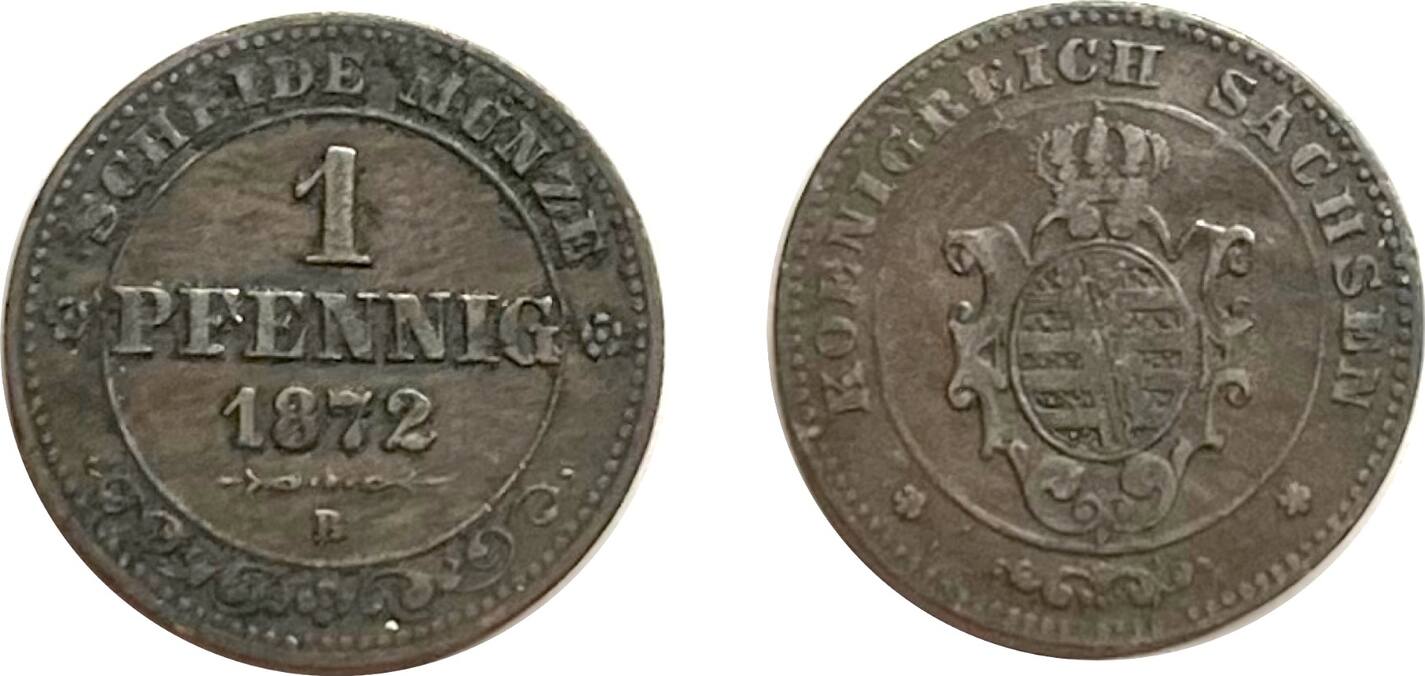 Altdeutschland Sachsen 1 Pfennig 1872 B Ss MA Shops