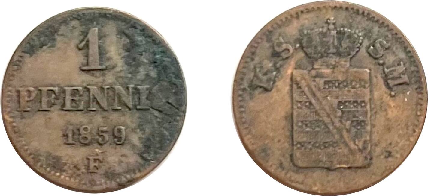 Altdeutschland Sachsen 1 Pfennig 1859 F Ss MA Shops