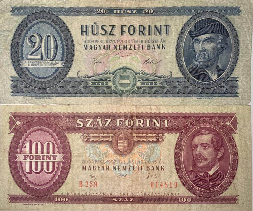 Ungarn 20 100 Forint 1975 1992 Banknoten 2 Stück Lot Magyar Nemzeti