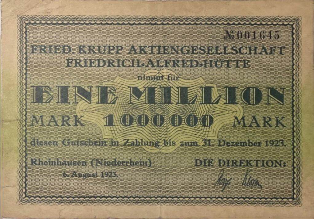 Deutschland Deutsches Reich 1 Million Mark 1923 Notgeld Notgeldschein