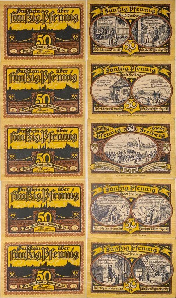 Deutschland Deutsches Reich 5 Verschiedene 50 Pfennig 1921 Notgeld