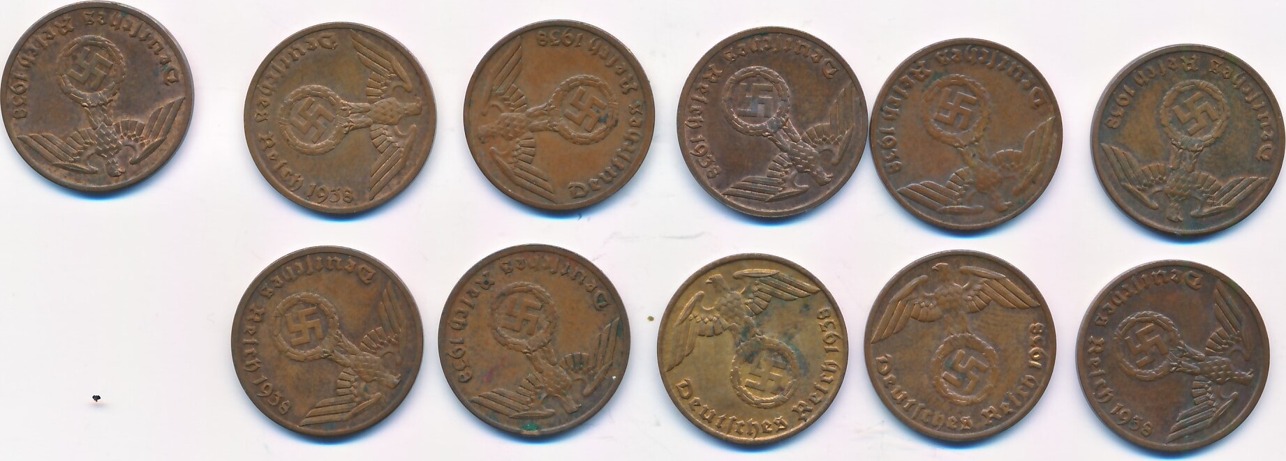 Deutschland Drittes Reich Deutsches Reich 11x 1 Pfennig 1938 Münzen