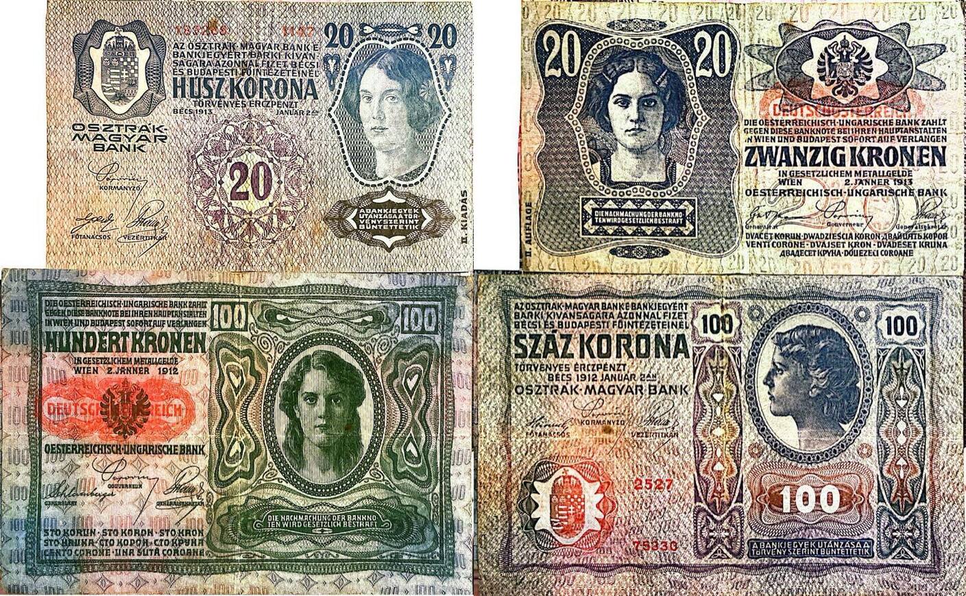 Österreich 20 100 Kronen 1913 1912 Banknote III MA Shops