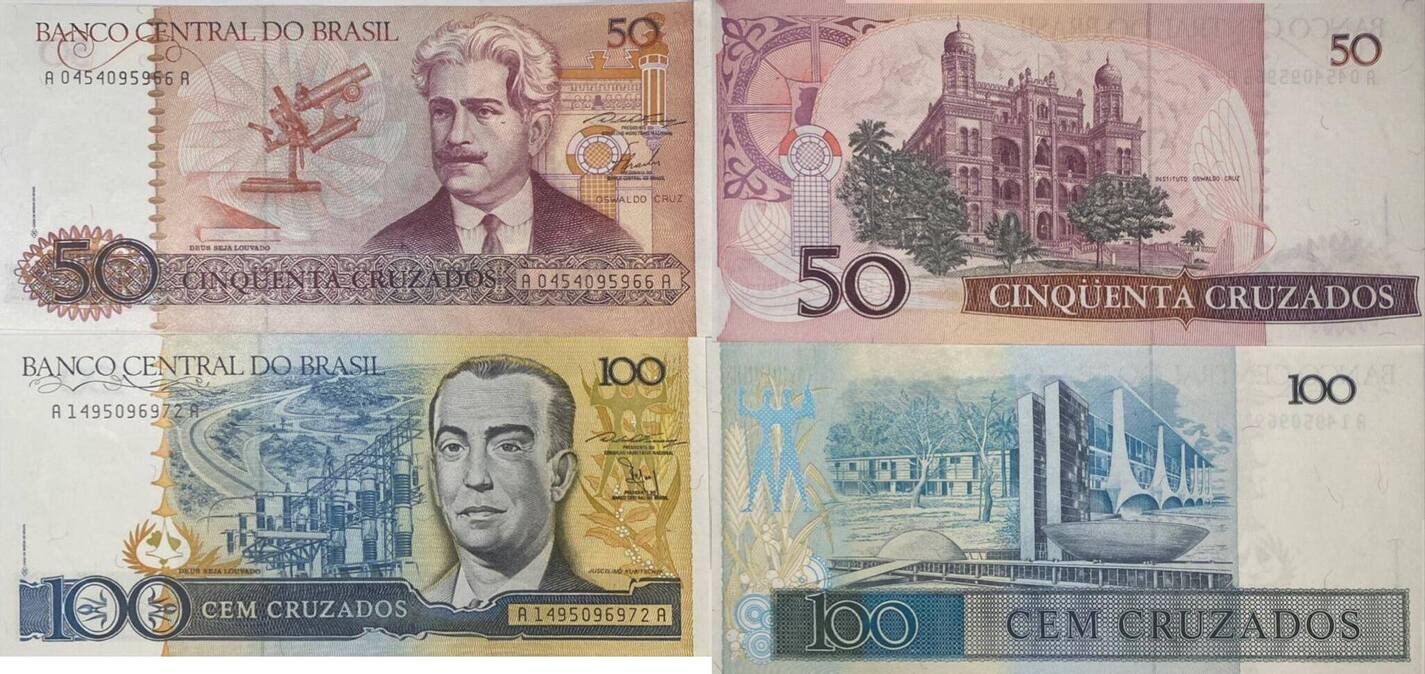 Brasilien 50 100 Cruzados 1986 88 Banknoten 2 Stück Lot Banco