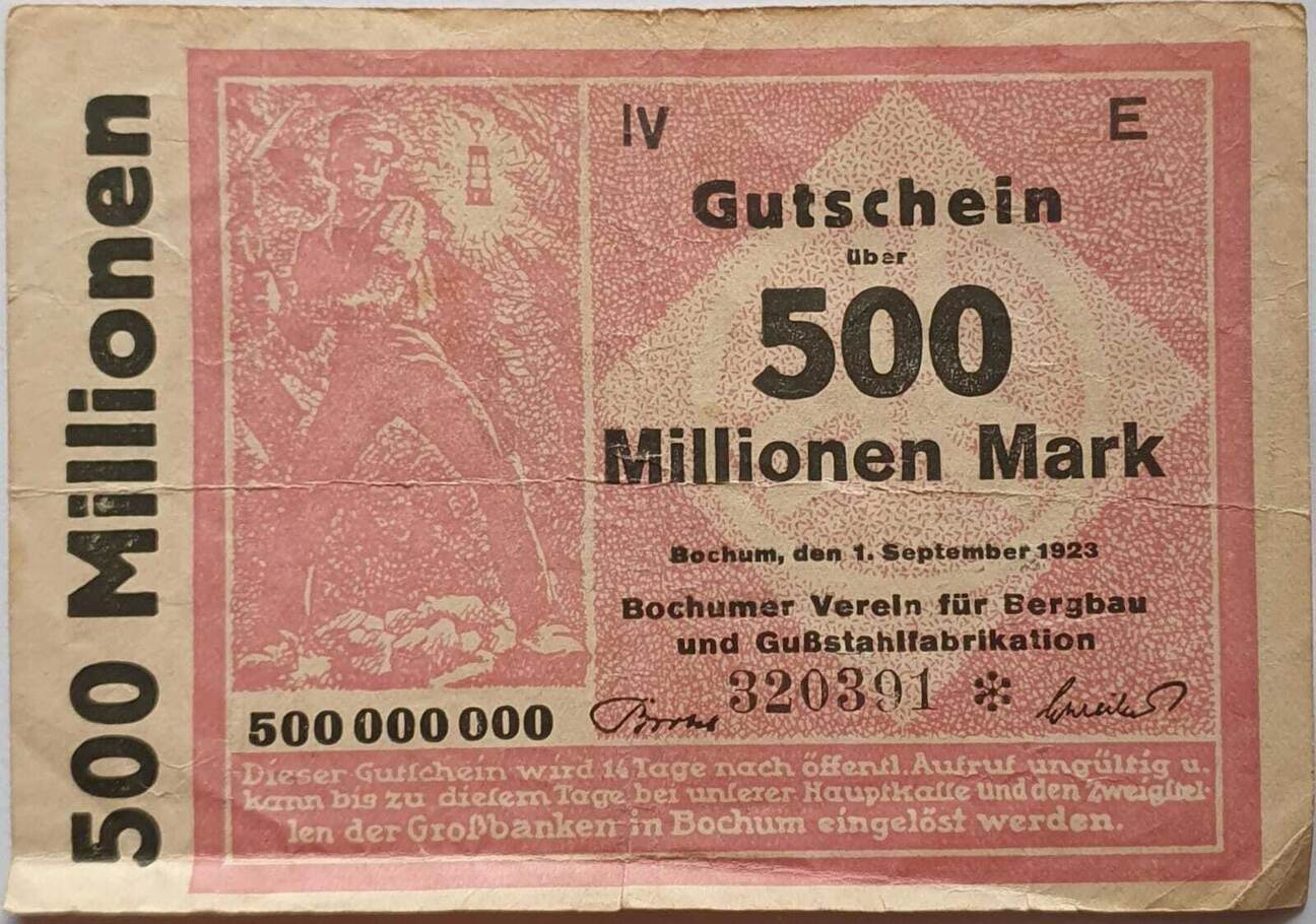 Deutschland Deutsches Reich Mio Mark Notgeld Bochumer Verein