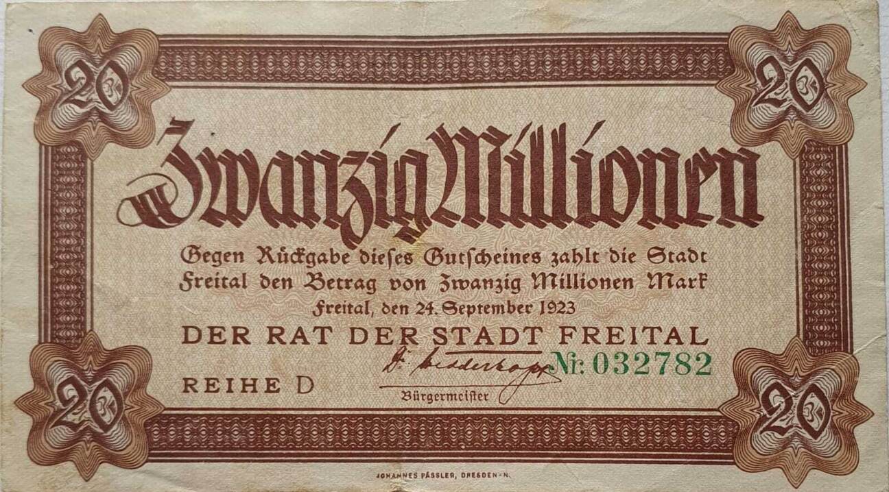 Deutschland Deutsches Reich Mio Mark Notgeld Der Stadt Freital