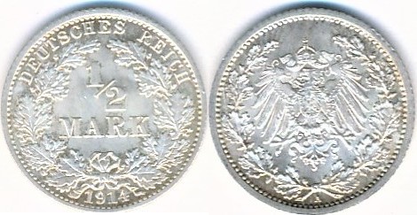 Deutschland 1 2 Mark 1914 A Kaiserreich Bankfrisch MA Shops