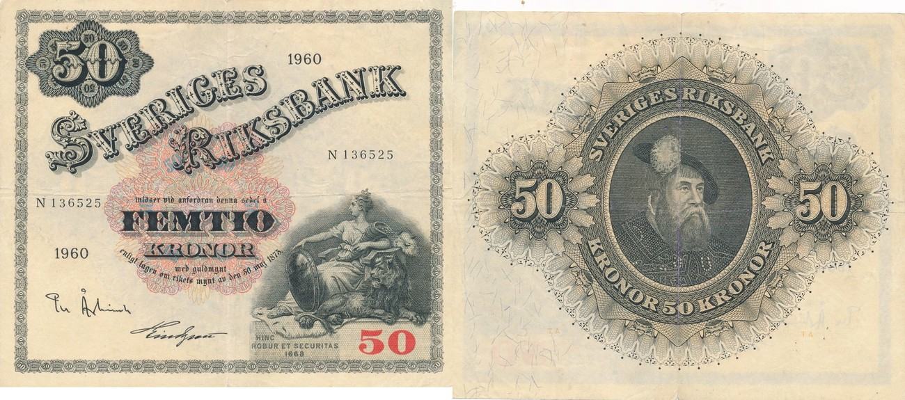 Schweden 50 Kronen 1960 Riksbank Nr 136525 MA Shops