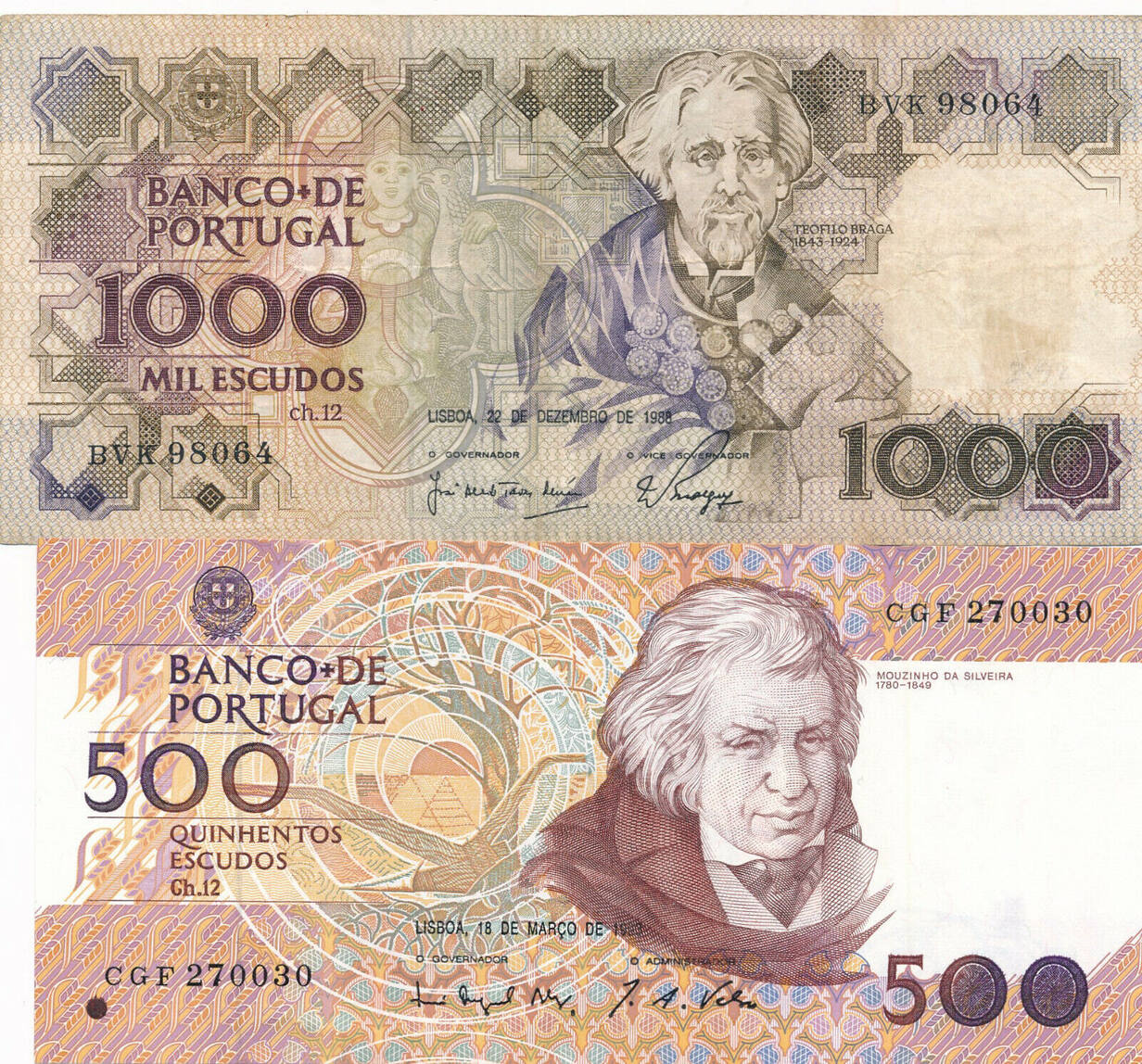 1000 Escudos 1987 Banknote Portugal 500 Und Geldschein 1988 2 Scheine