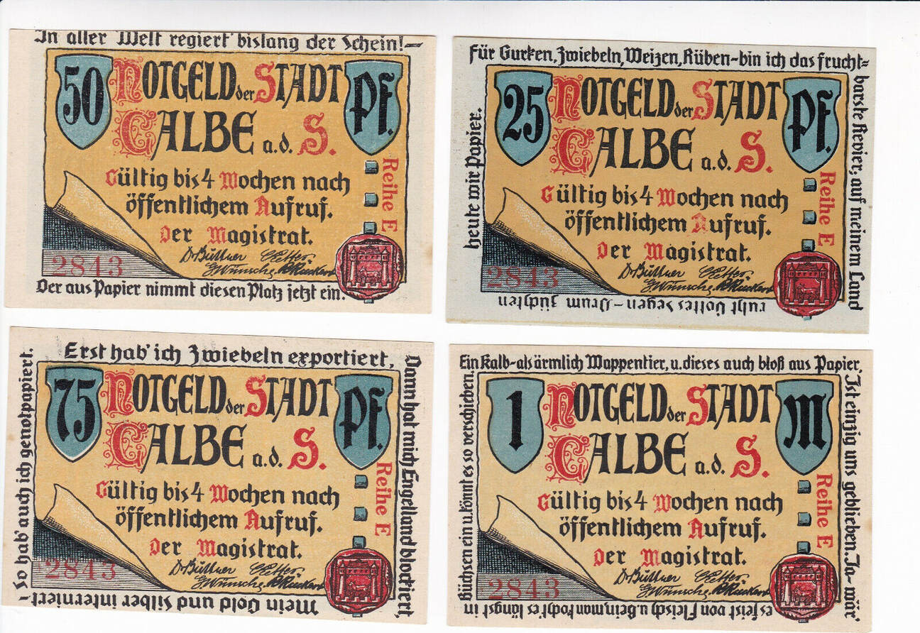 25 50 75 Pfennig Notgeldscheine Calbe Sachsen Anhalt 4 Scheine 1Mark