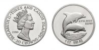 Turks- und Caicos 20 Crowns Turks- und Caicos 20 Crowns 1 oz 999er Silber, Delfine, in Kapsel