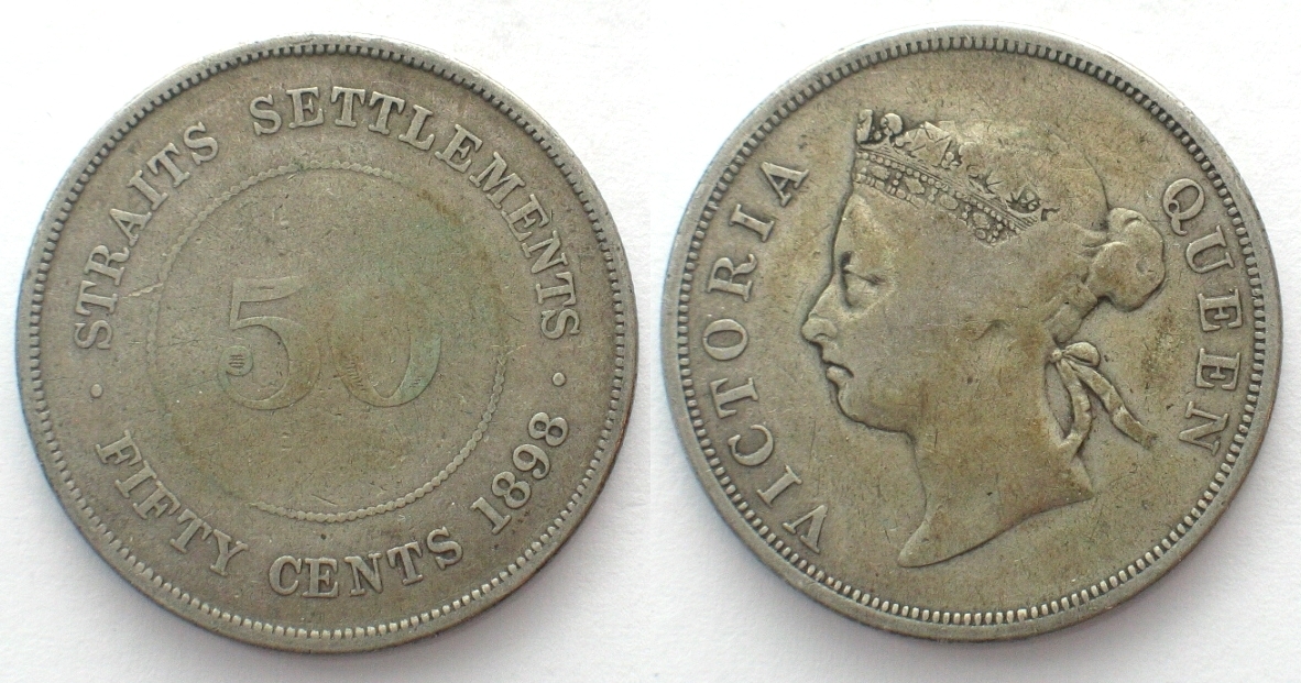 STRAITS SETTLEMENTS 50 Cents 1898 VICTORIA Silber Ss MA Shops