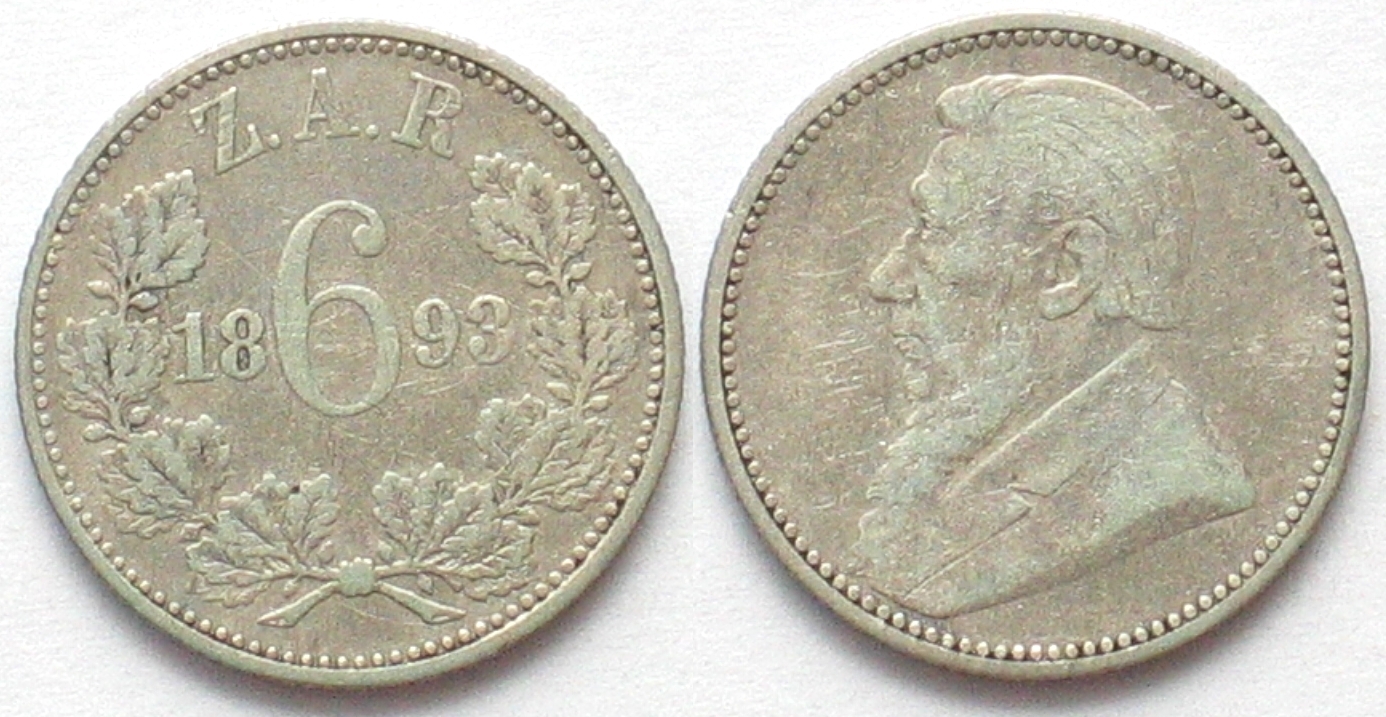 Südafrika ZUID AFRIKAANSCHE REPUBLIEK 6 Pence 1893 KRÜGER Silber