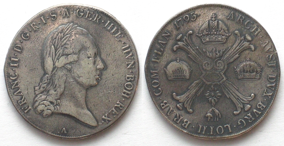 Haus Habsburg RDR Kronentaler 1795 A Wien FRANZ II Silber SELTENES