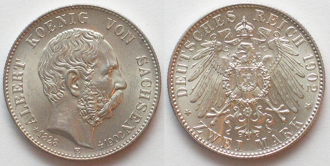 SACHSEN 2 Mark 1902 E ALBERT auf seinen Tod Silber J 127 PRACHTSTÜCK