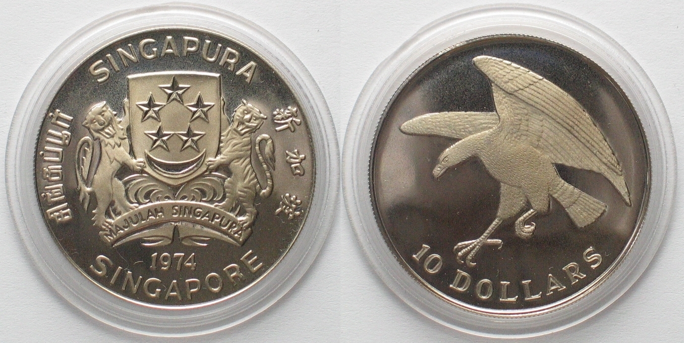 SINGAPUR 10 Dollars 1974 FALKE Polierte Platte SELTEN PP MA Shops