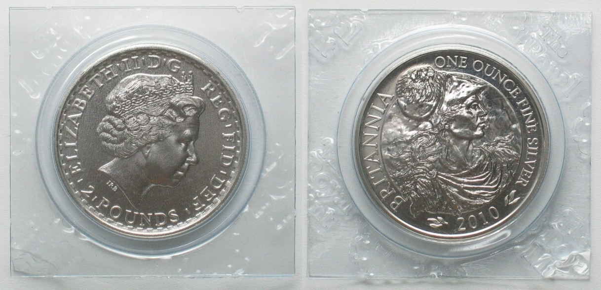 England BRITANNIA 2 Pounds 2010 ELIZABETH II 1 Unze Silber OVP Stgl