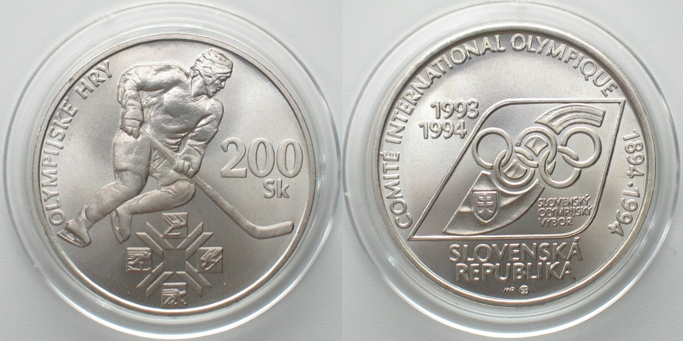 Slowakei SLOVAKIA 200 Korun 1994 Ice Hockey OLYMPICS Silver BU