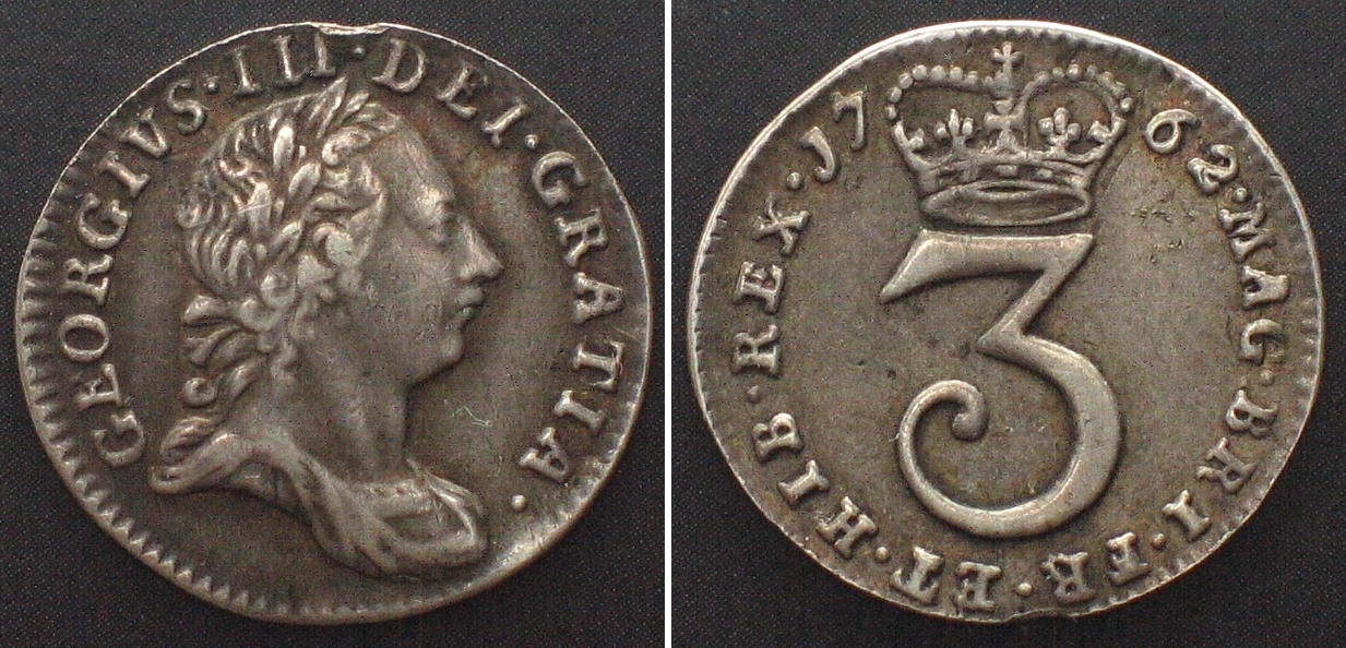 England GROSSBRITANNIEN Maundy 3 Pence 1762 GEORGE III Silber Ss MA