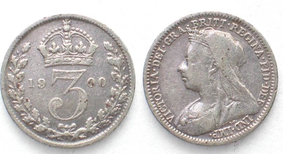 England GROSSBRITANNIEN 3 Pence 1900 VICTORIA Silber 32082 Ss MA Shops