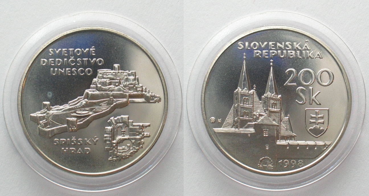 SLOWAKEI 200 Kronen 1998 Spissky Hrad UNESCO WELTKULTURERBE Silber Stgl