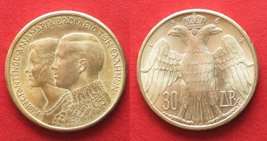 GRIECHENLAND 30 Drachmen 1964 HOCHZEIT Bern Silber prägefr 93688 unz