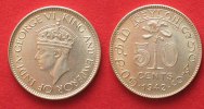 Ceylon CEYLON 50 Cent 1942 GEORGE VI silver UNC!!! # 83561