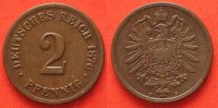 Deutschland - Kaiserreich Germany EMPIRE 2 Pfennig 1876 B copper VF-XF # 87673