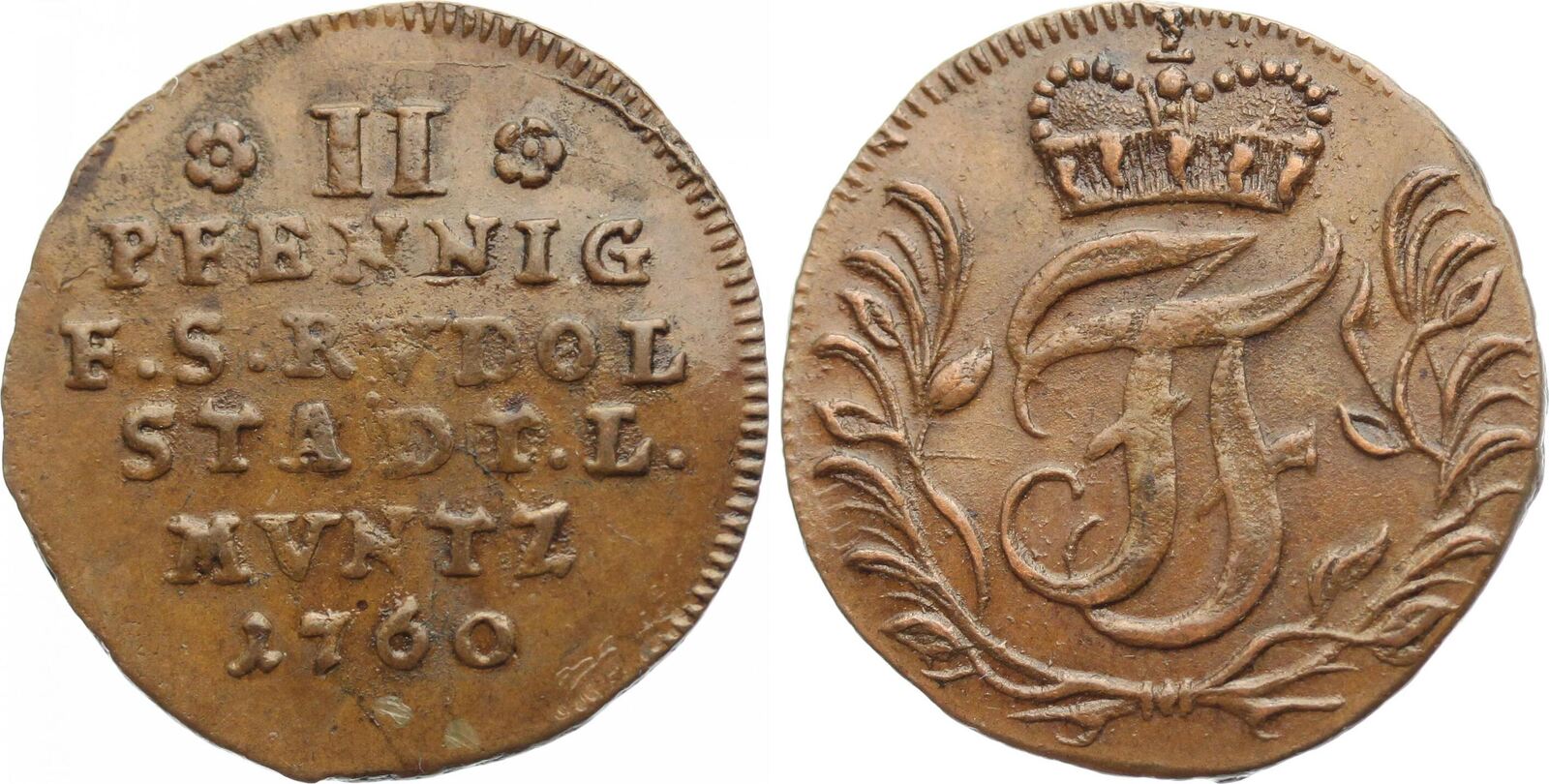 Schwarzburg Rudolstadt II Pfennig 1760 Johann Friedrich 1744 1767