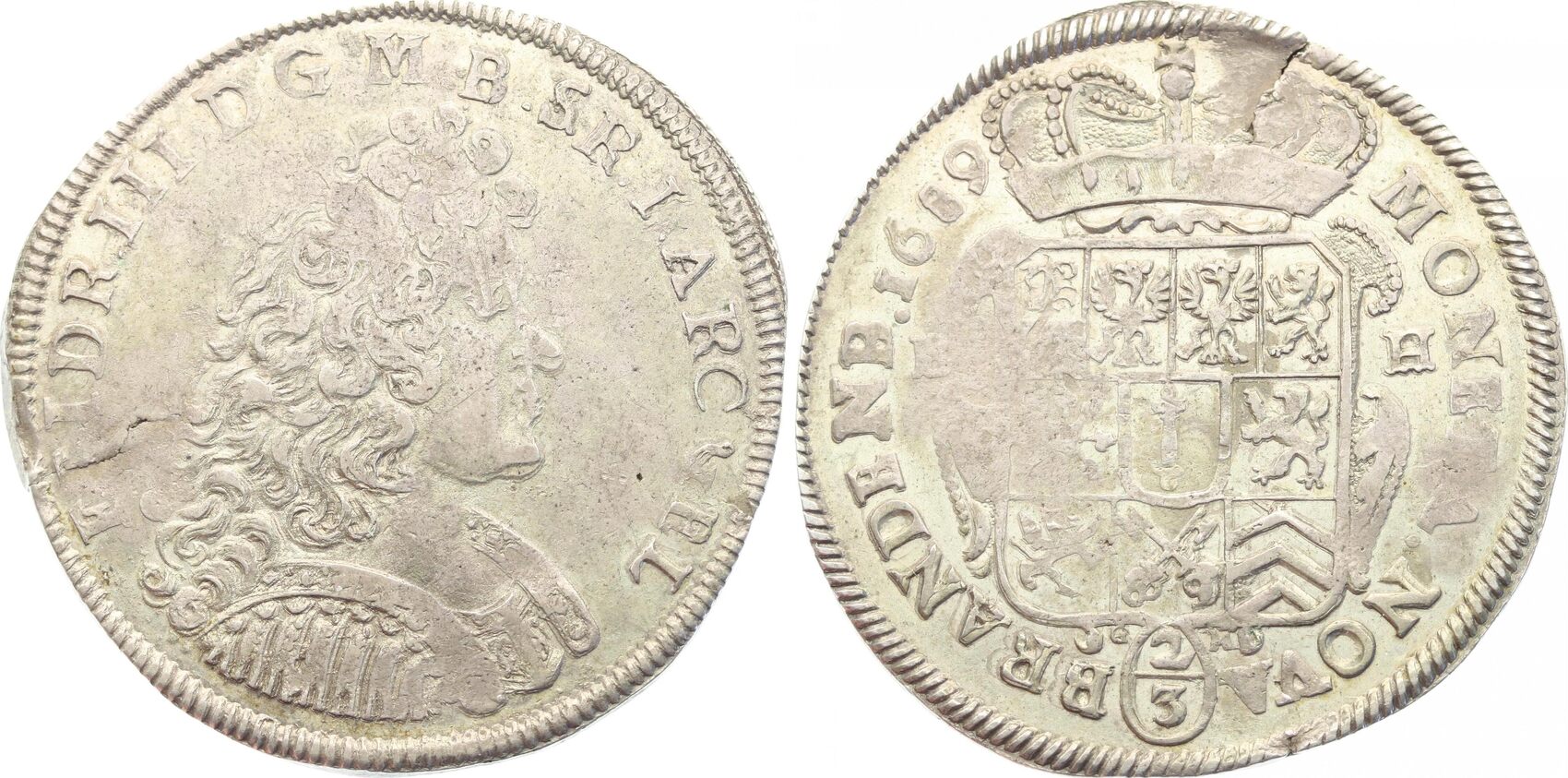 Brandenburg Preußen 2 3 Taler 1689 BH Friedrich III 1688 1701