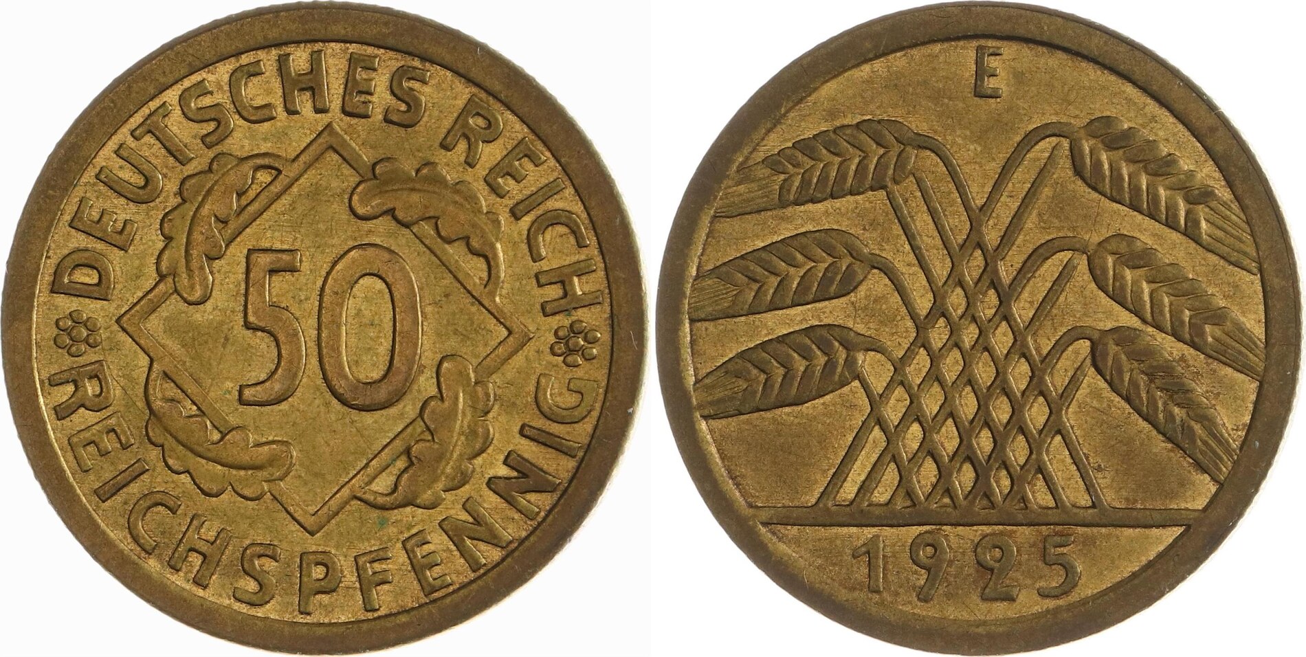 Weimarer Republik 50 Pfennig 1925 E Prachtexemplar Fast Stempelglanz