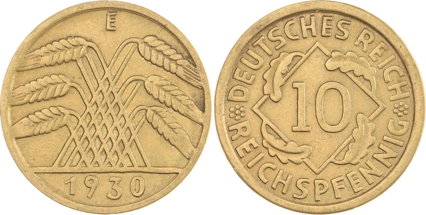 Weimarer Republik 10 Pfennig 1930 E Sehr schön MA Shops