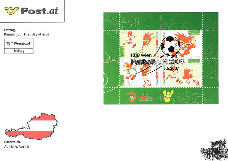 Österreich FDC 2007 4 Werte UEFA EURO 2008 MA Shops